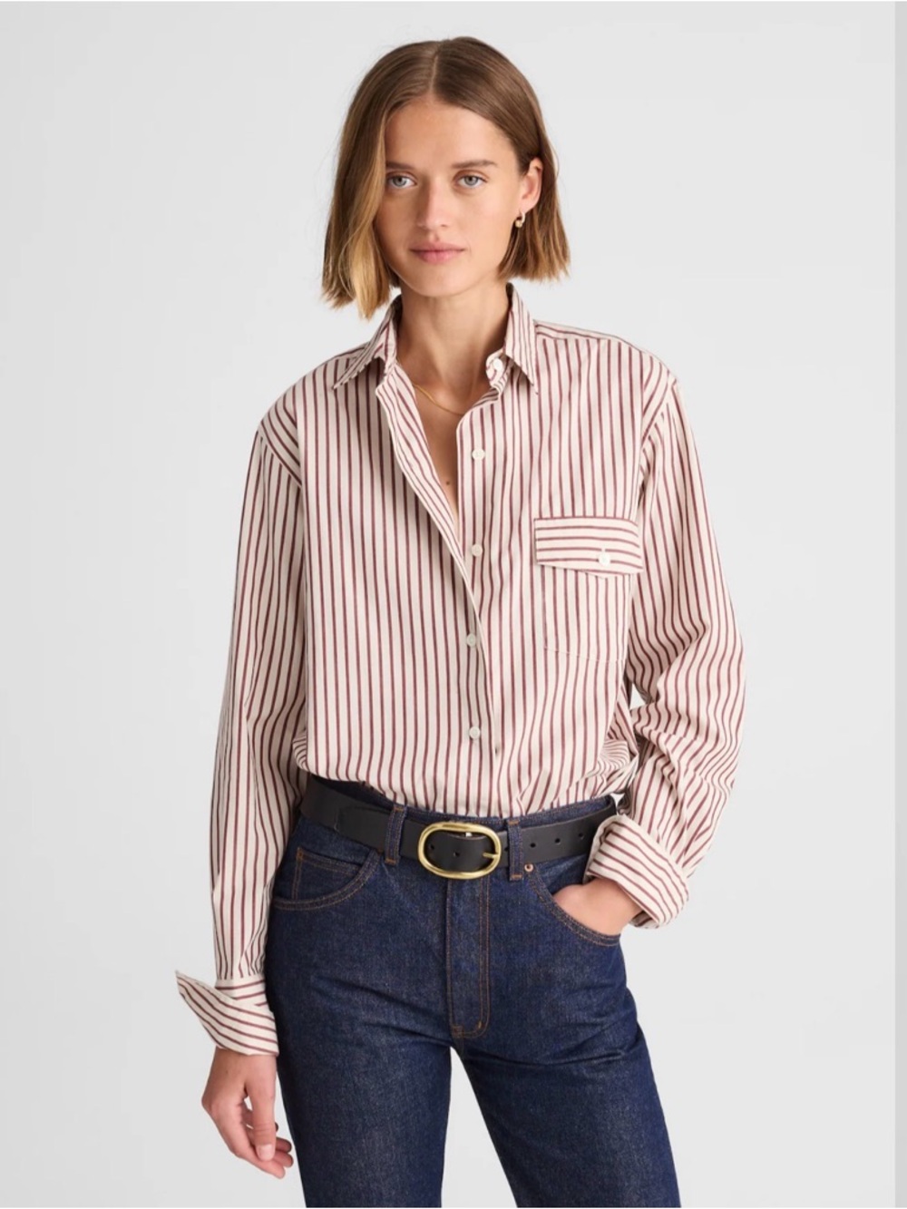 Alexa Chung x Madewell Lou Poplin Shirt Striped Oversized Medium NY885